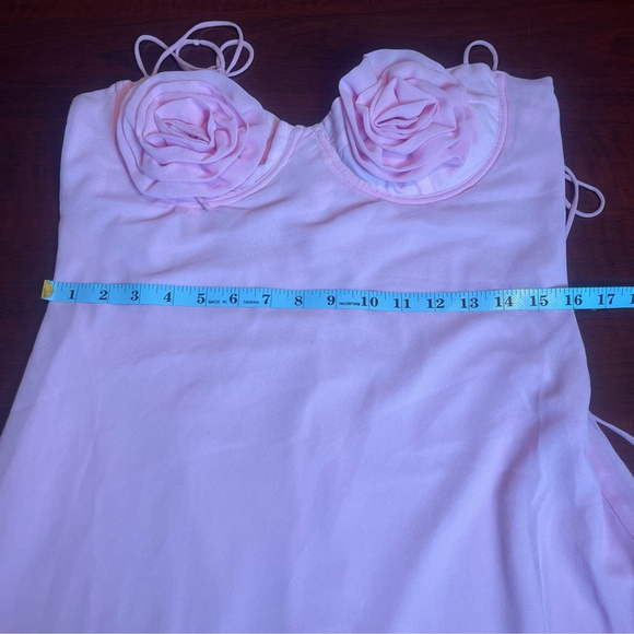 Bardot Pink Rose Details Minidress Sz L BarbieCore, Coquette, ResortWear, Fairy - Picture 13 of 16